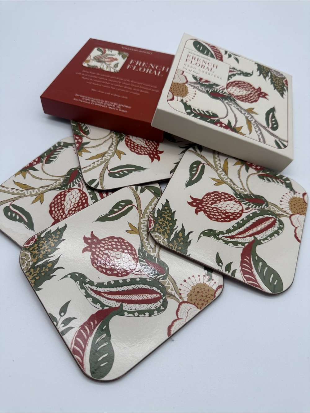 Williams Sonoma French Floral Hard Coasters Set of 4 2012 Original Box